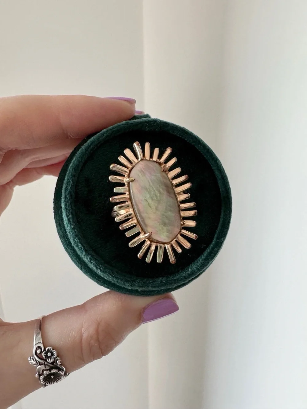 Kendra Scott Gold Sunburst Ring with Iridescent Opal